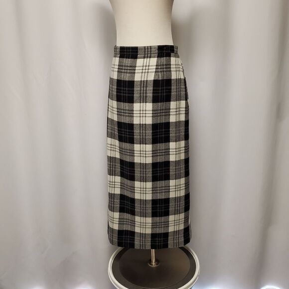 Vintage 90s y2k Evan Picone Wool Blend Black White Tartan Plaid Wrap Skirt Kilt - Picture 5 of 8